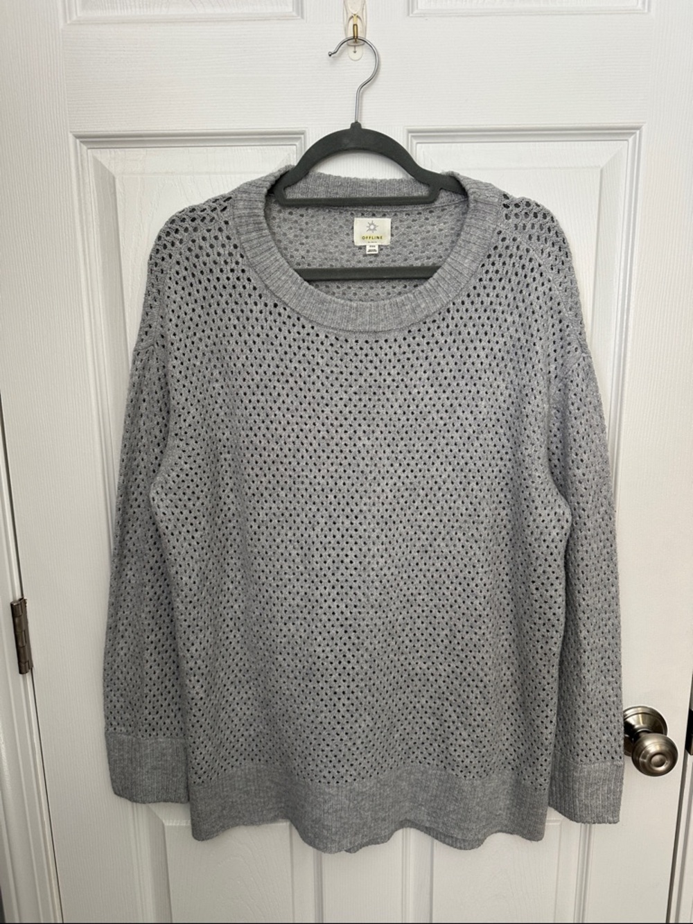 aerie Women’s Gray Open-Knit Crewneck Sweater
